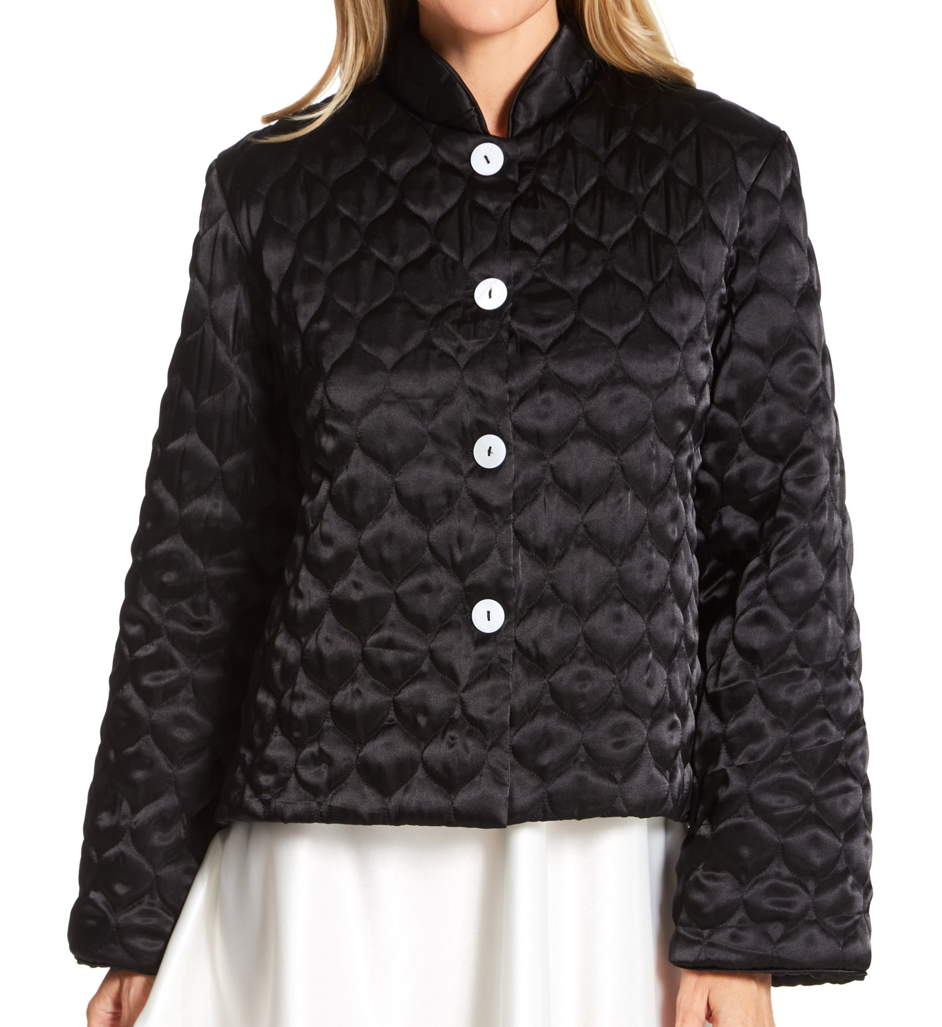 Amanda Rich Quilted Satin Bed Jacket Black M  - Image 1