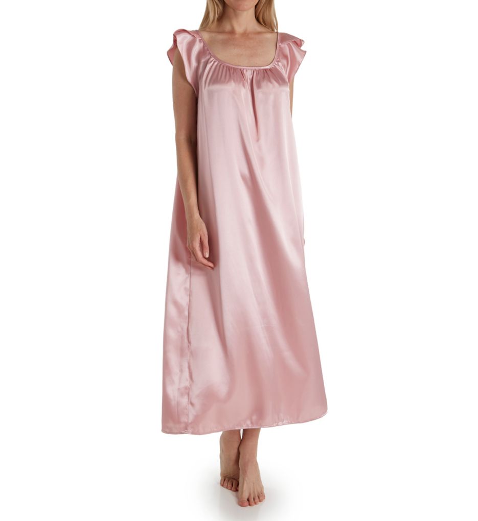 Satin Long Gown with Flutter Sleeve-acs