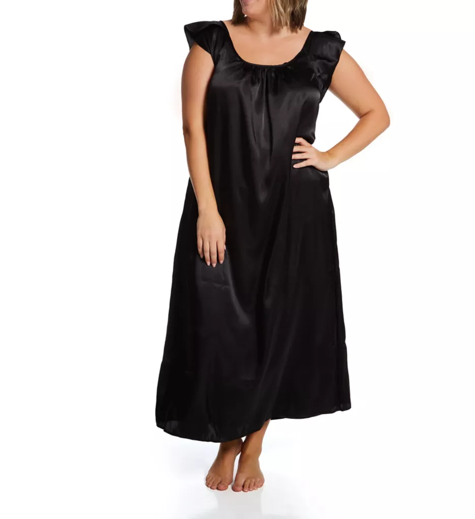 Plus Satin Long Gown with Flutter Sleeve Black XL