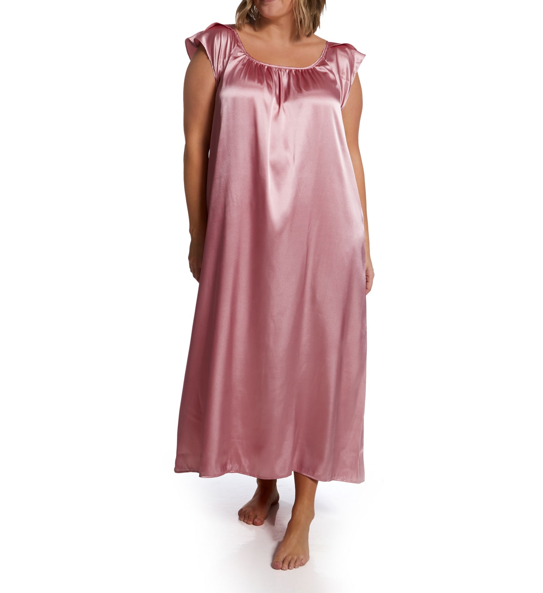 Amanda Rich Women's Plus Satin Long Gown with Flutter Sleeve in Dusty Rose | Size: XL | HerRoom.com