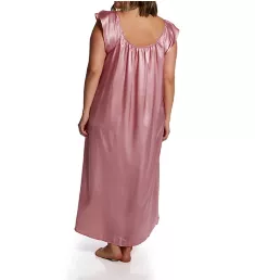 Plus Satin Long Gown with Flutter Sleeve