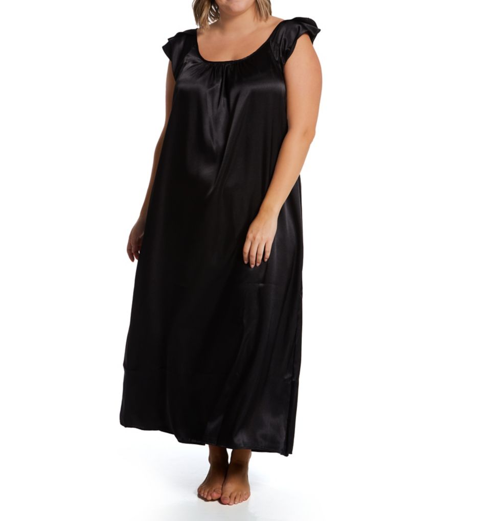 Amanda Rich Plus Satin Long Gown with Flutter Sleeve 209-40X - Image 1