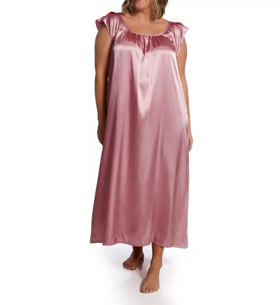 Plus Satin Long Gown with Flutter Sleeve
