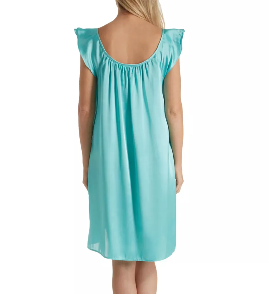 Satin Knee Length Gown with Flutter Sleeve Aqua XS