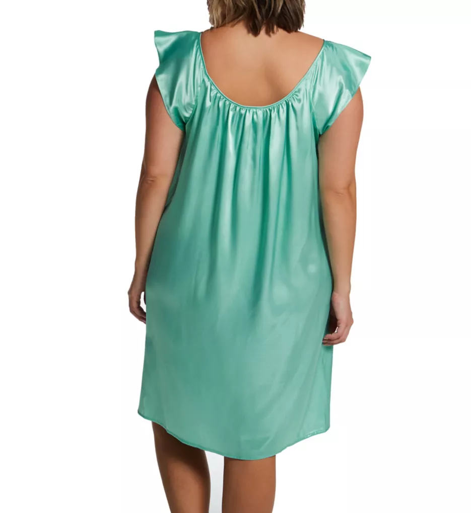 Plus Satin Knee Length Gown with Flutter Sleeve Aqua XL