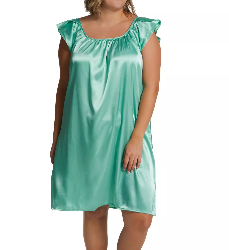 Amanda Rich Plus Satin Knee Length Gown with Flutter Sleeve 209C-4X - Image 1