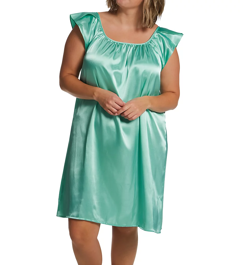 Plus Satin Knee Length Gown with Flutter Sleeve