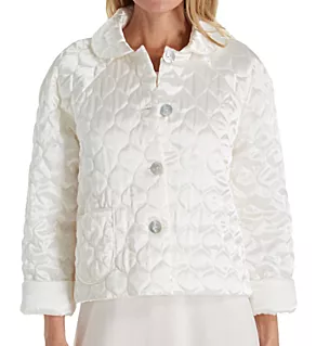 Button Front Satin Bed Jacket Ivory L