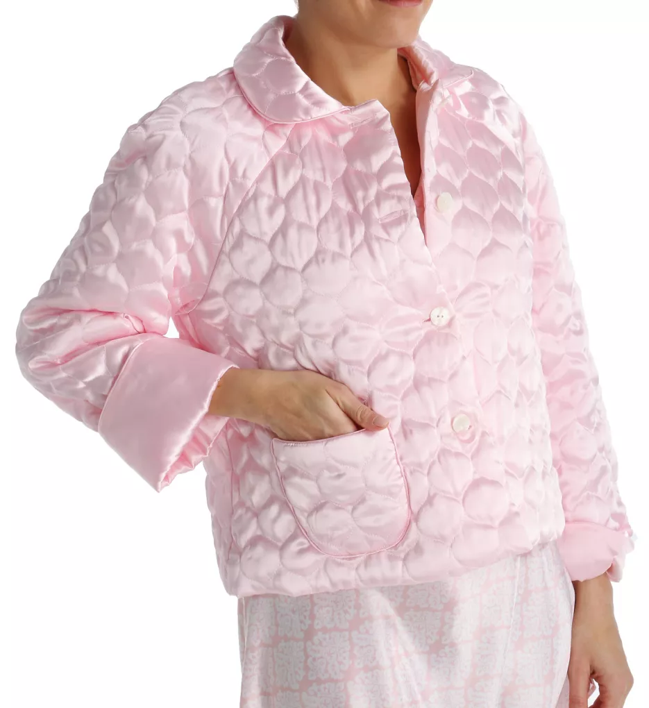 Button Front Satin Bed Jacket Pink XS