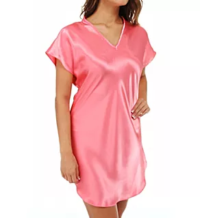 Bias Cut Satin T-Shirt Gown Coral L