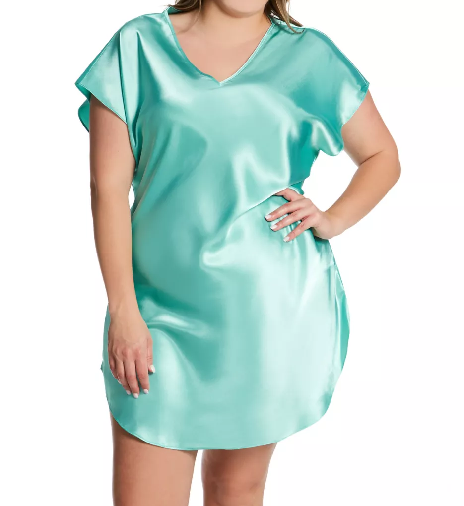 Plus Bias Cut Satin T-Shirt Gown Aqua 2X