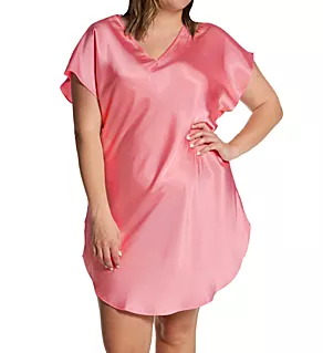 Plus Bias Cut Satin T-Shirt Gown Coral 2X