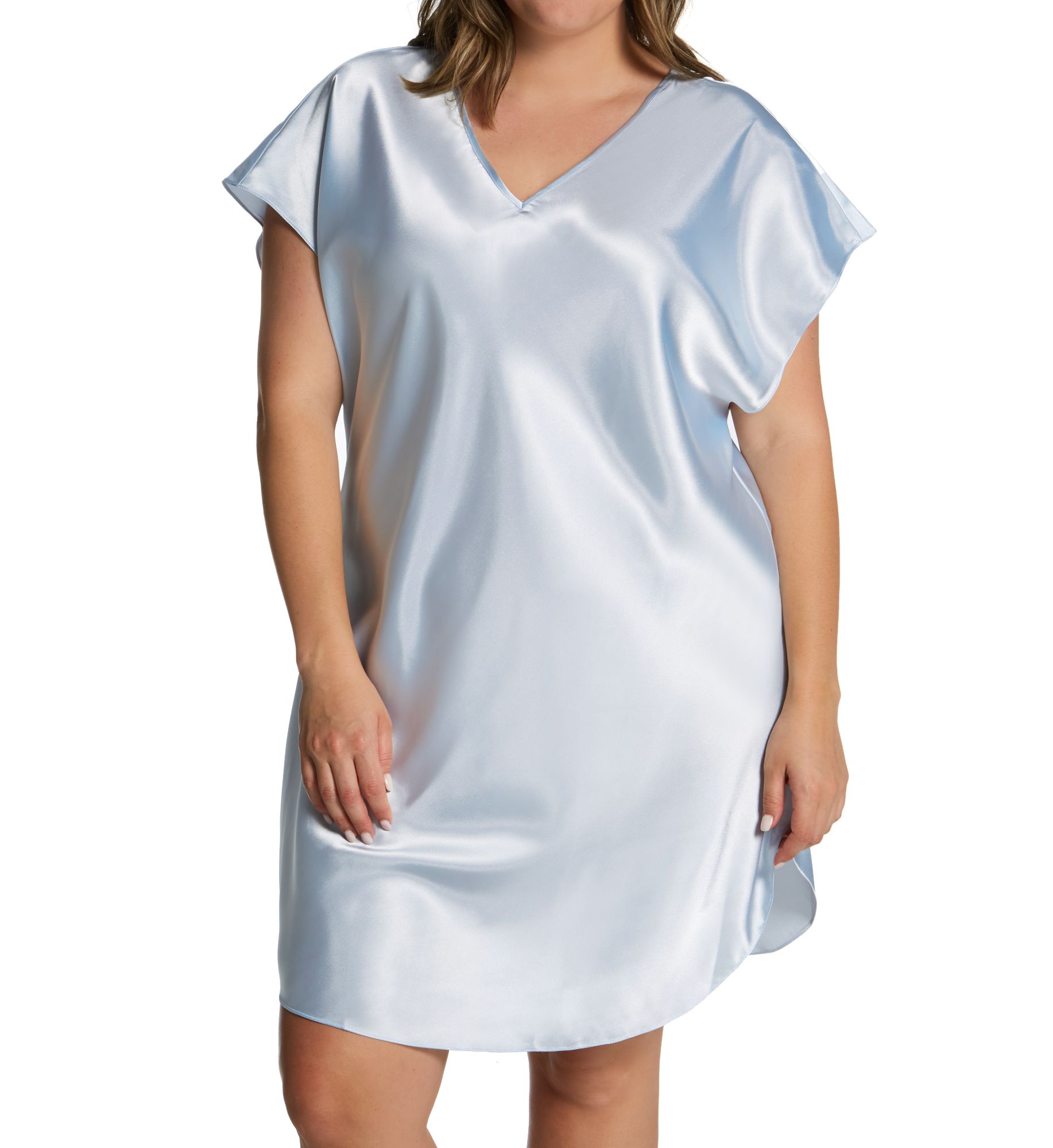 Amanda Rich Women's Plus Bias Cut Satin T-Shirt Gown in Light Blue | Size: XL | HerRoom.com
