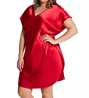 Plus Bias Cut Satin T-Shirt Gown Red 2X
