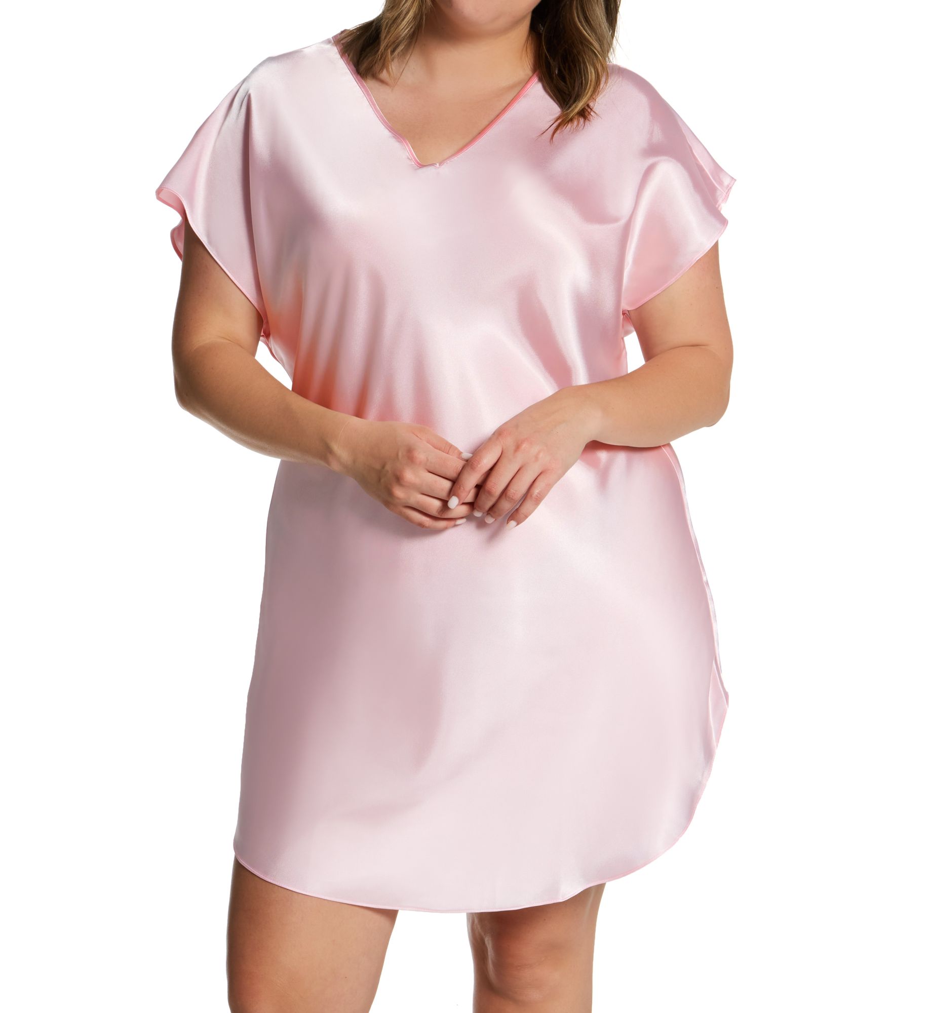 Amanda Rich Women's Plus Bias Cut Satin T-Shirt Gown in Rose | Size: XL | HerRoom.com