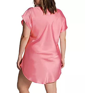 Plus Bias Cut Satin T-Shirt Gown Coral 2X