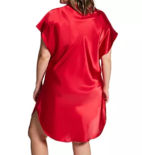 Plus Bias Cut Satin T-Shirt Gown Red 2X