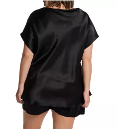 Plus Satin PJ Sleep Tee With Short Set Black XL