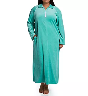 Plus Velour Zip Front Robe Mint 2X