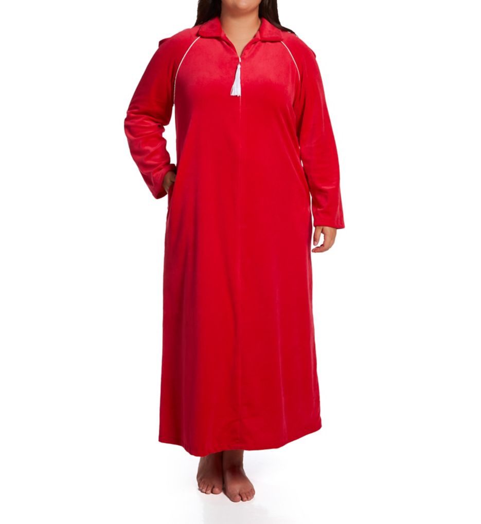 Plus Velour Zip Front Robe Red XL