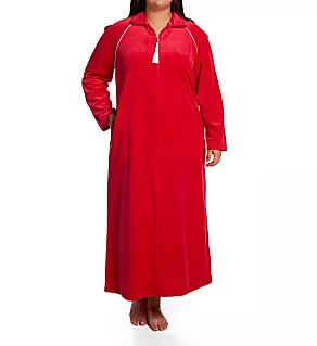 Plus Velour Zip Front Robe Red 2X