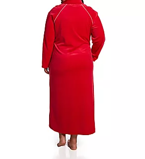 Plus Velour Zip Front Robe Red 2X