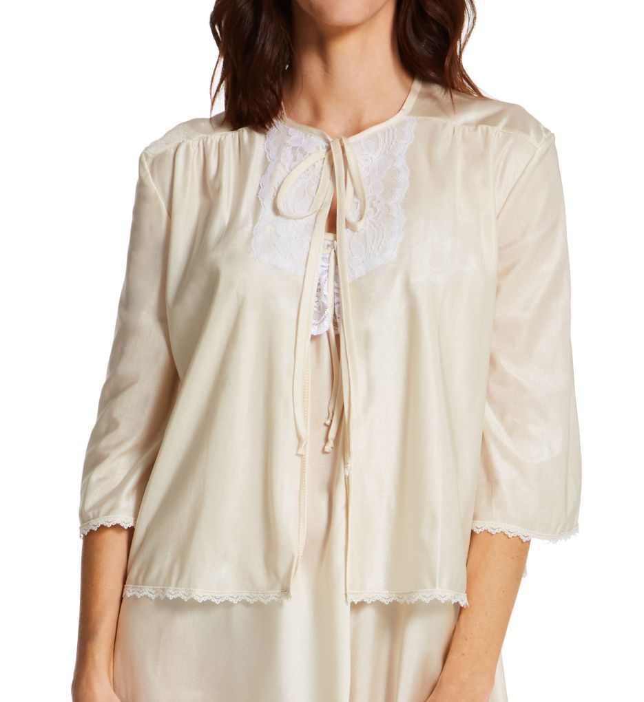 Amanda Rich Tricot Bed Jacket With Lace Champagne S  - Image 1