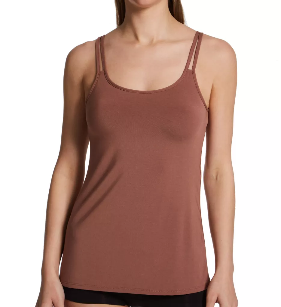 Ribbed camisole with shelf bra in dusty pink – Aspen Dream