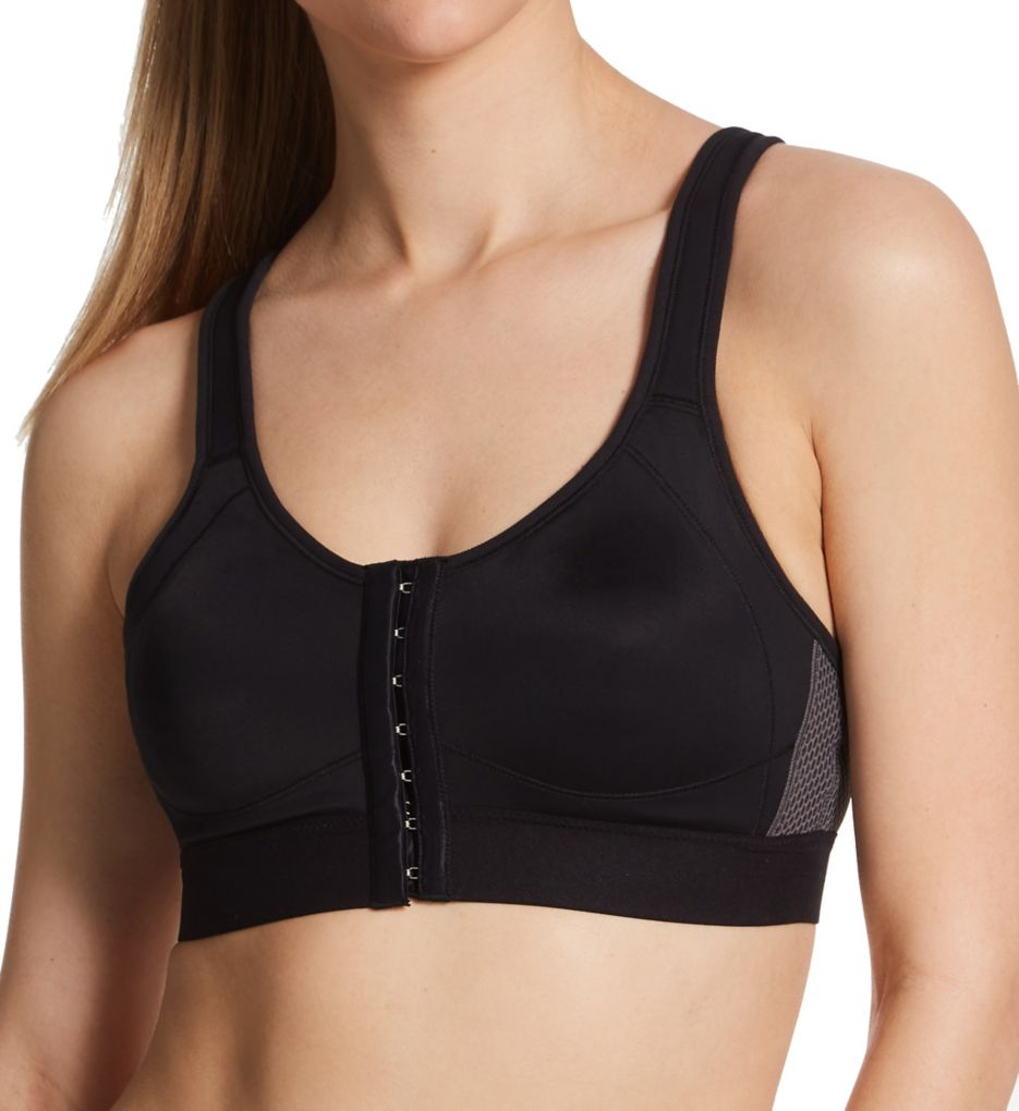 Amoena Women's Ester Front Close Sports Bra in Black/Grey | Plus Size 36A | HerRoom.com