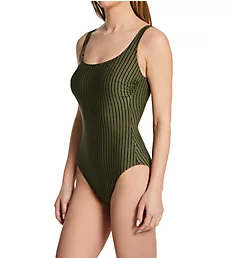 Holiday Stripes Clara One Piece Swimsuit Olive Green 34C