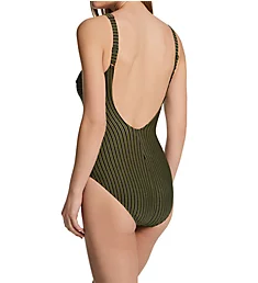 Holiday Stripes Clara One Piece Swimsuit Olive Green 34C