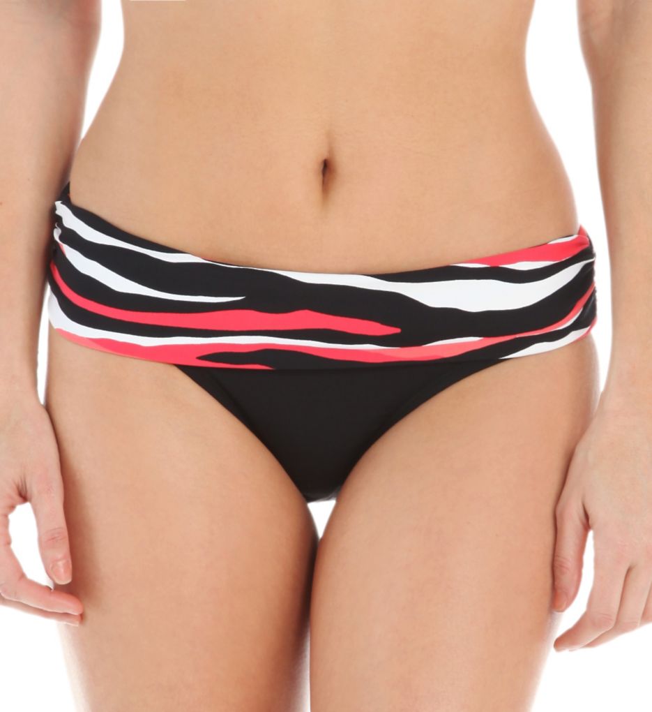 Zebra Dot Foldover Mid-Rise Swim Bottom-fs