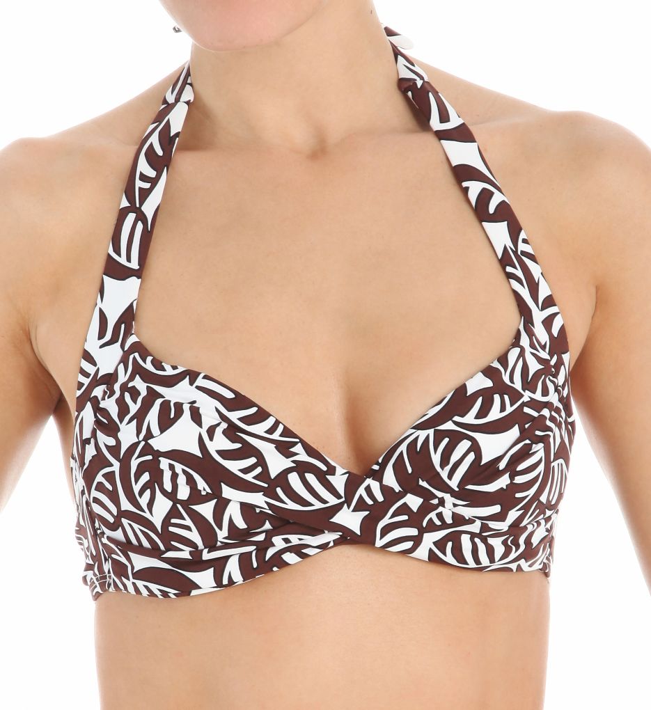 Falling Leaves Twist Front Halter Swim Top-fs