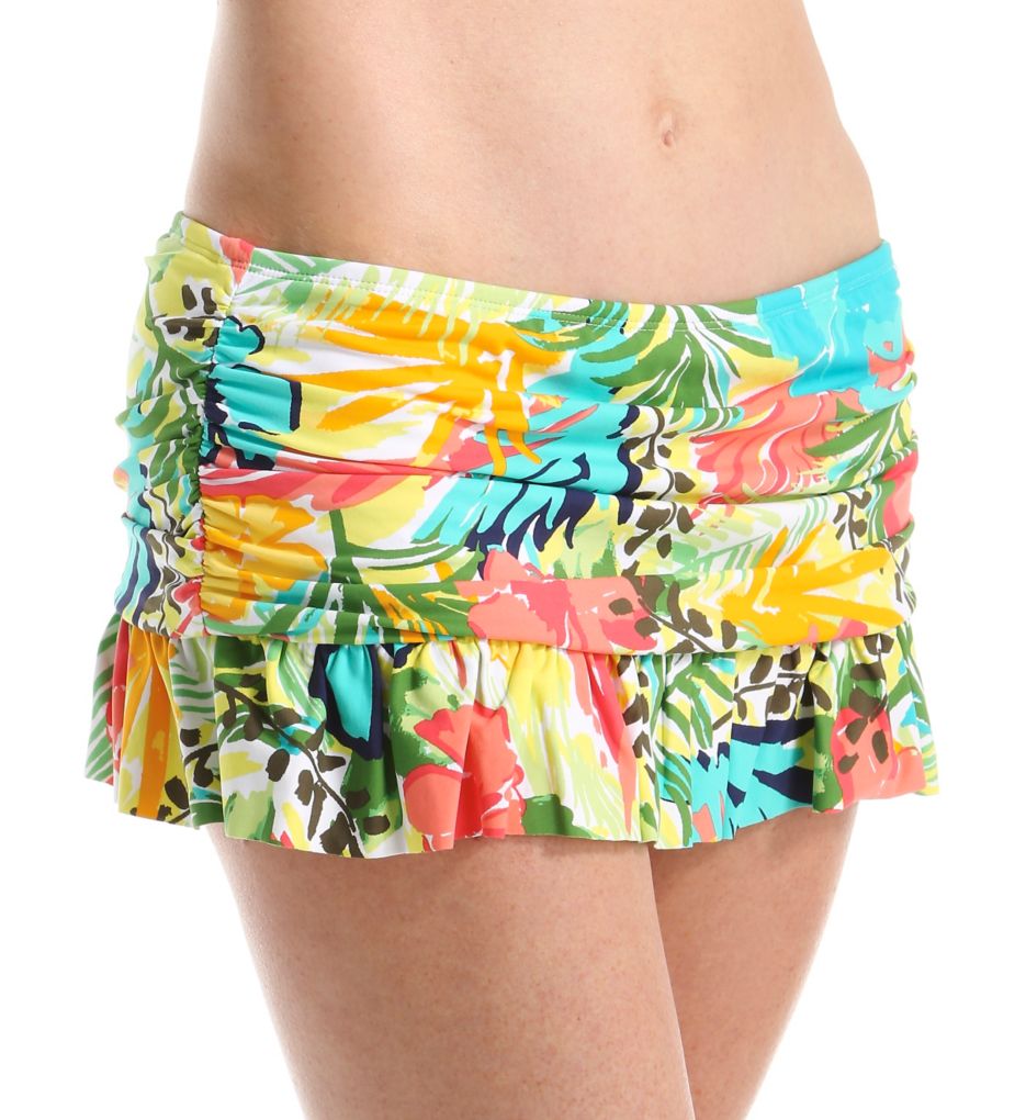 Island Time Shirred Ruffle Skirted Swim Bottom-acs