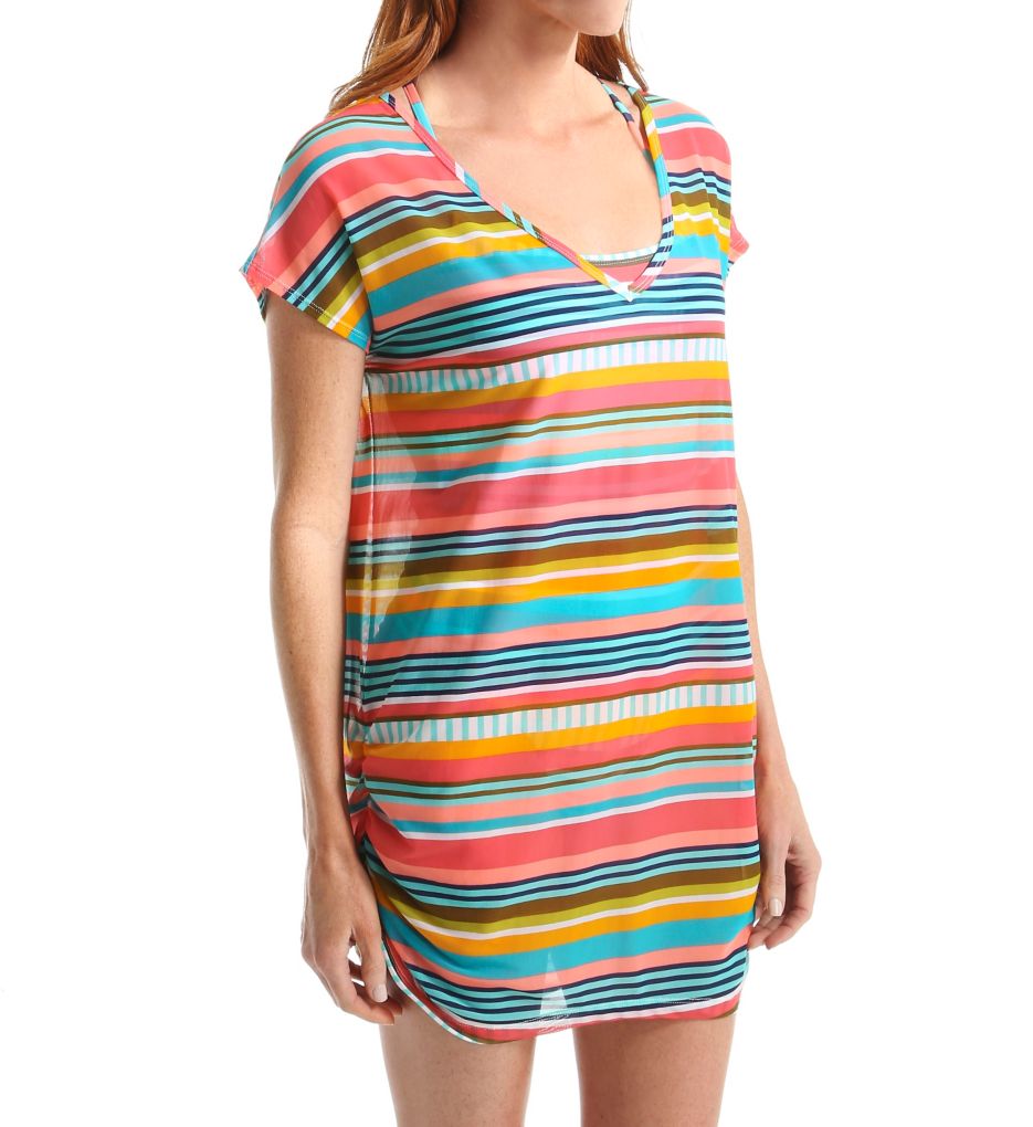 Tropication Mesh V-Neck Side Shirred Cover Up