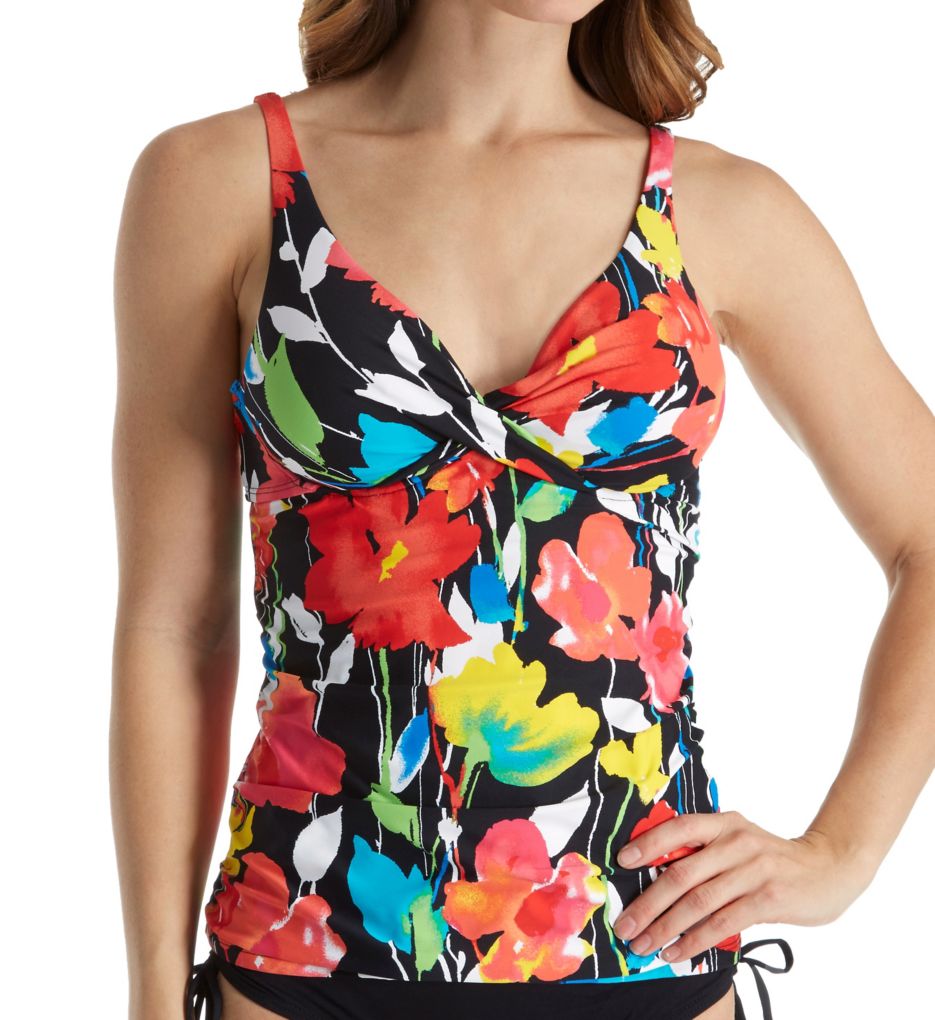 Growing Floral Plunge Underwire Tankini Swim Top-fs