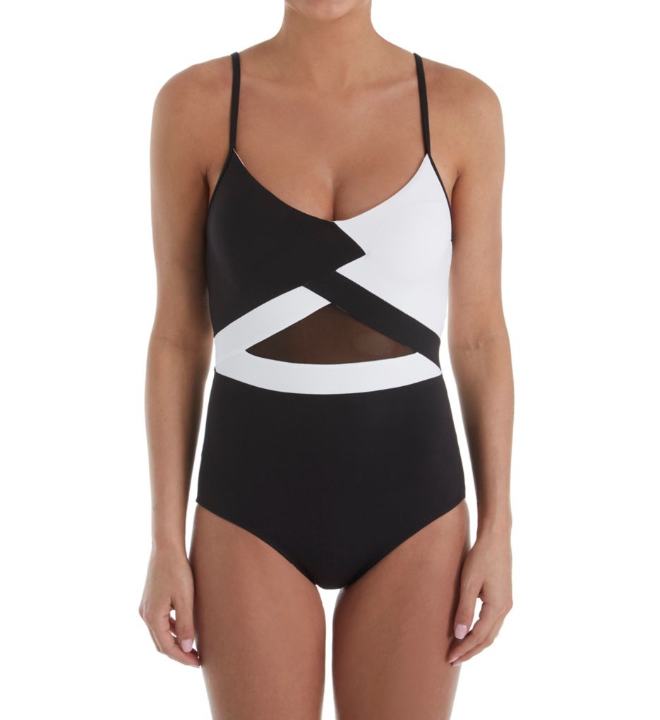 Hot Mesh Colorblock Maillot One Piece Swimsuit-fs