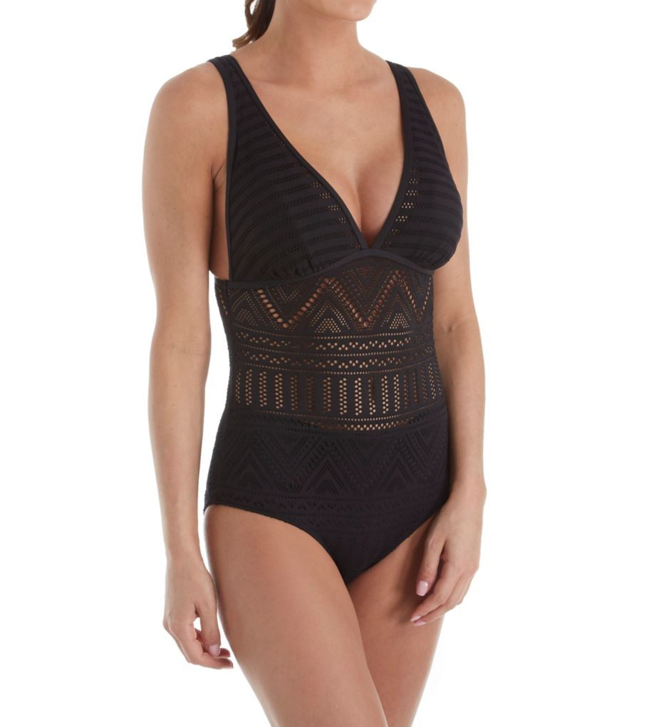 Crochet All Day Plunge Maillot One Piece Swimsuit-acs