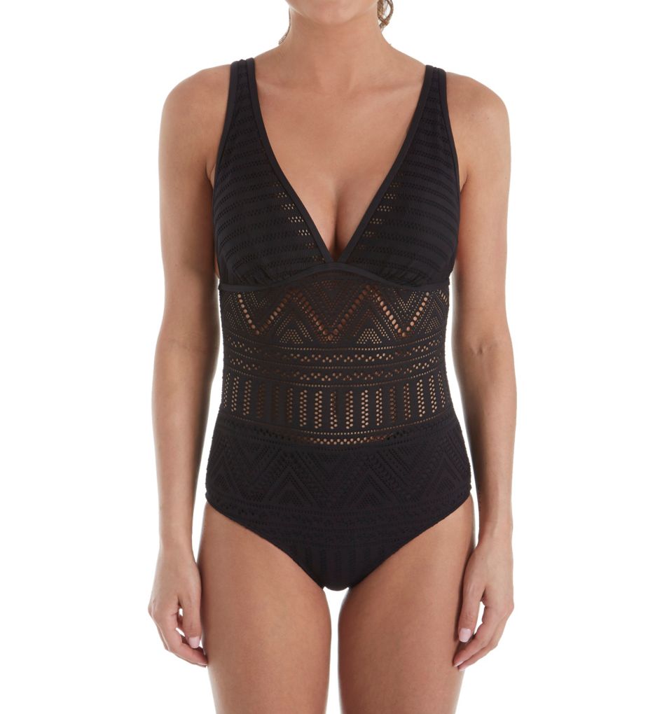 Crochet All Day Plunge Maillot One Piece Swimsuit-fs