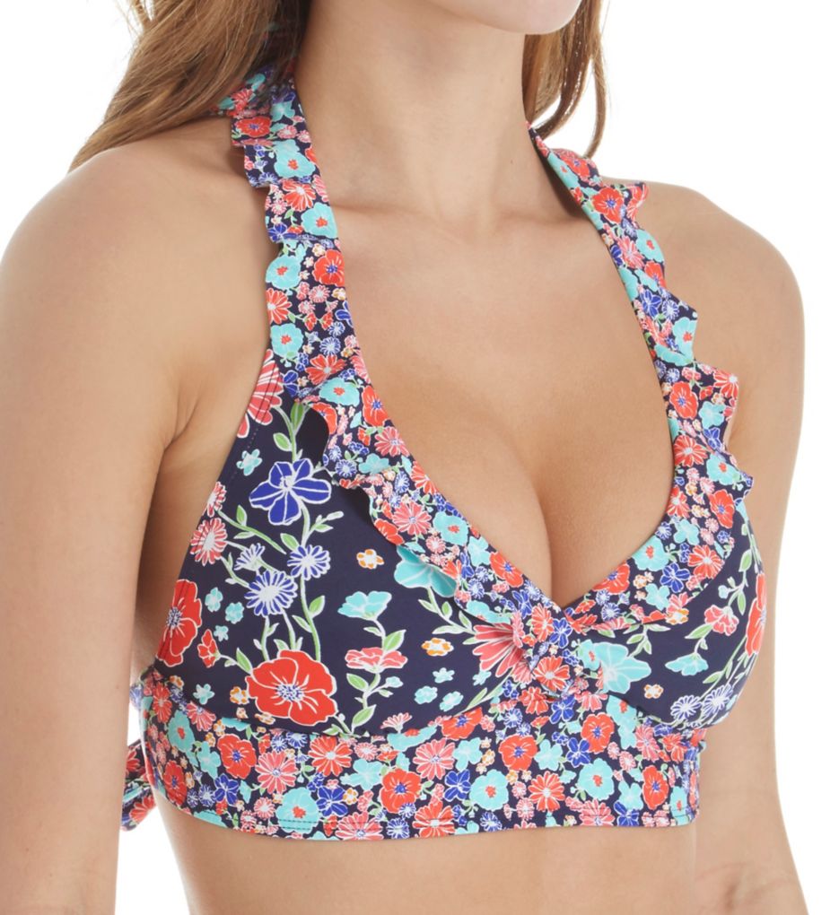 Lazy Daisy Marilyn Flounce Halter Swim Top-acs