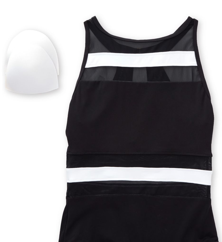 Colorblock Mesh Spliced One Piece Swimsuit-cs1