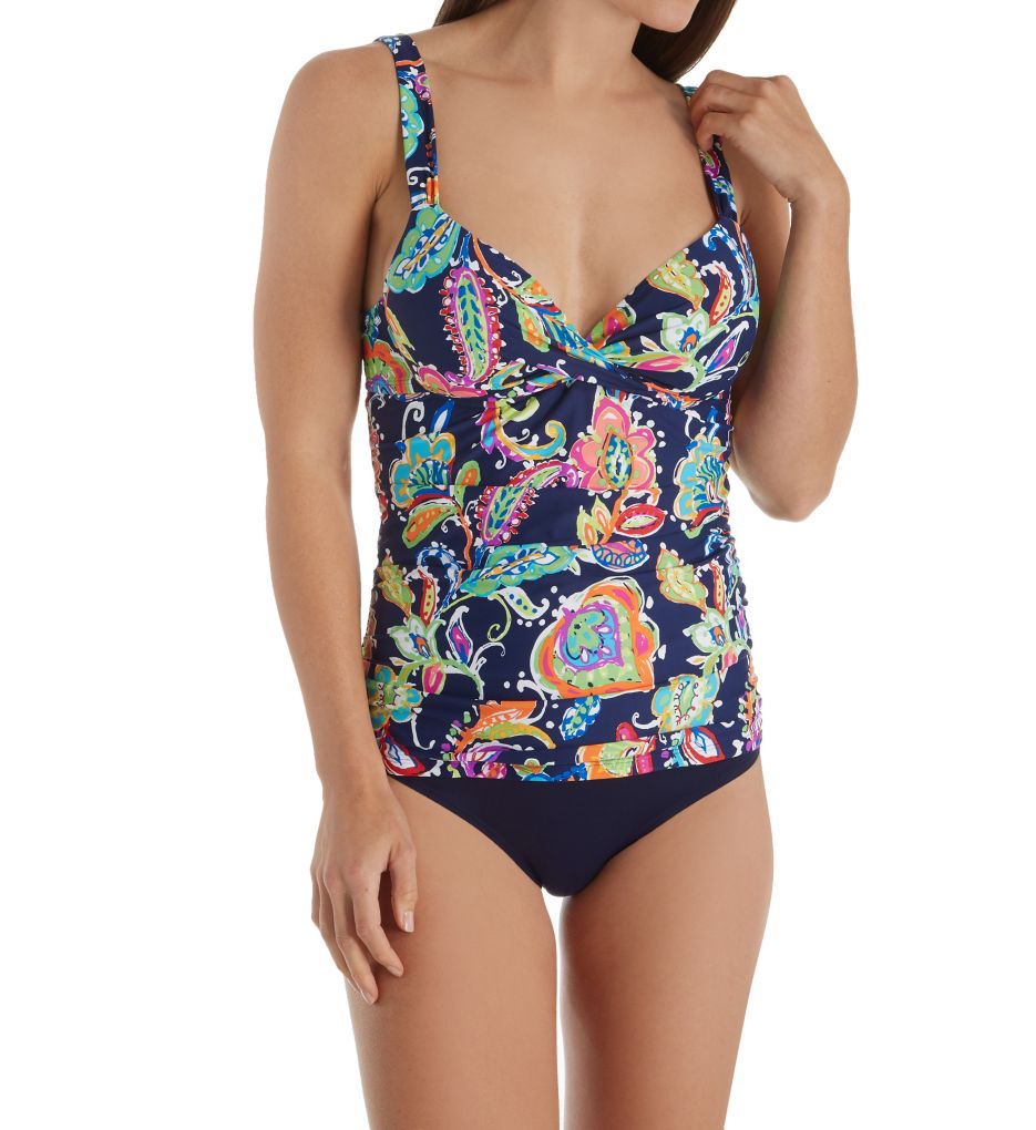 Paisley Pom Underwire Twist Front Tankini Swim Top-cs3