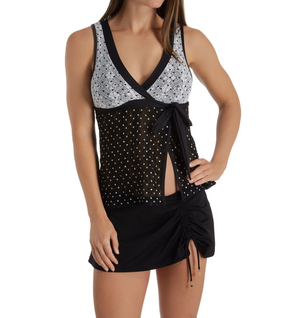 In First Lace Dot Crochet Wrap Tankini Swim Top-cs1