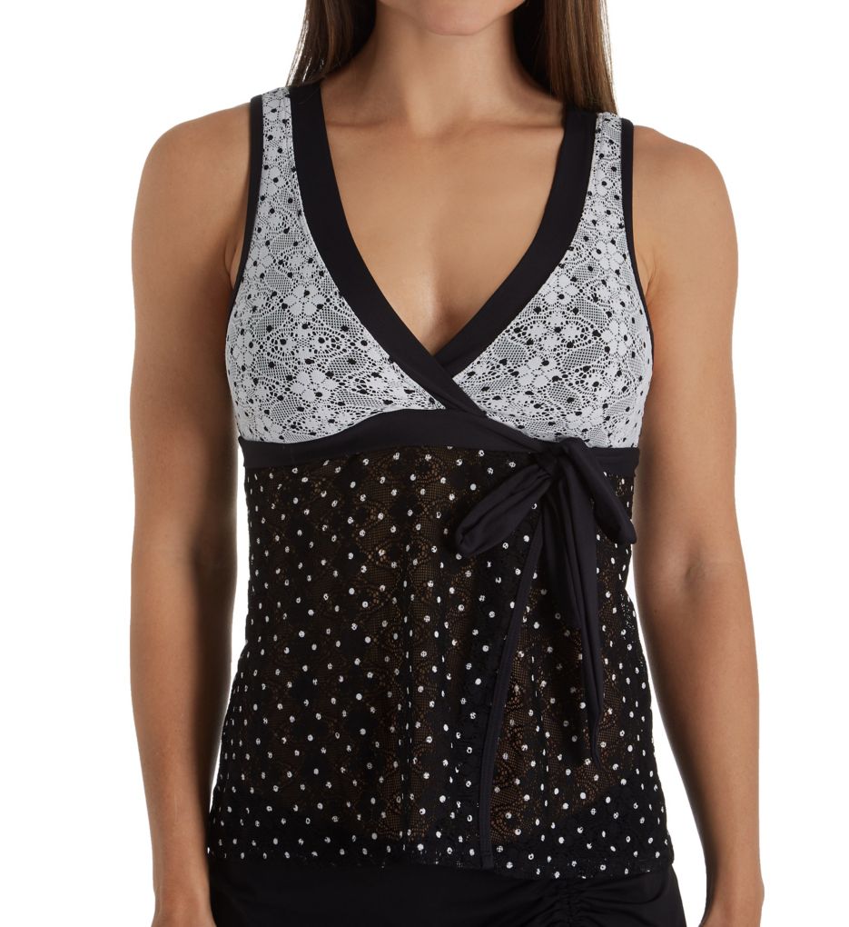 In First Lace Dot Crochet Wrap Tankini Swim Top-fs