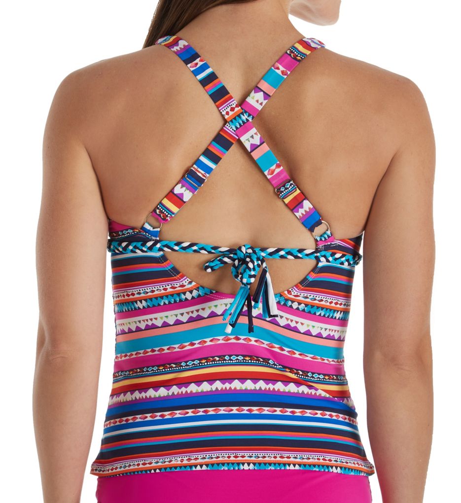 Retro Braid Stripe Hi Neck Tankini Swim Top-bs