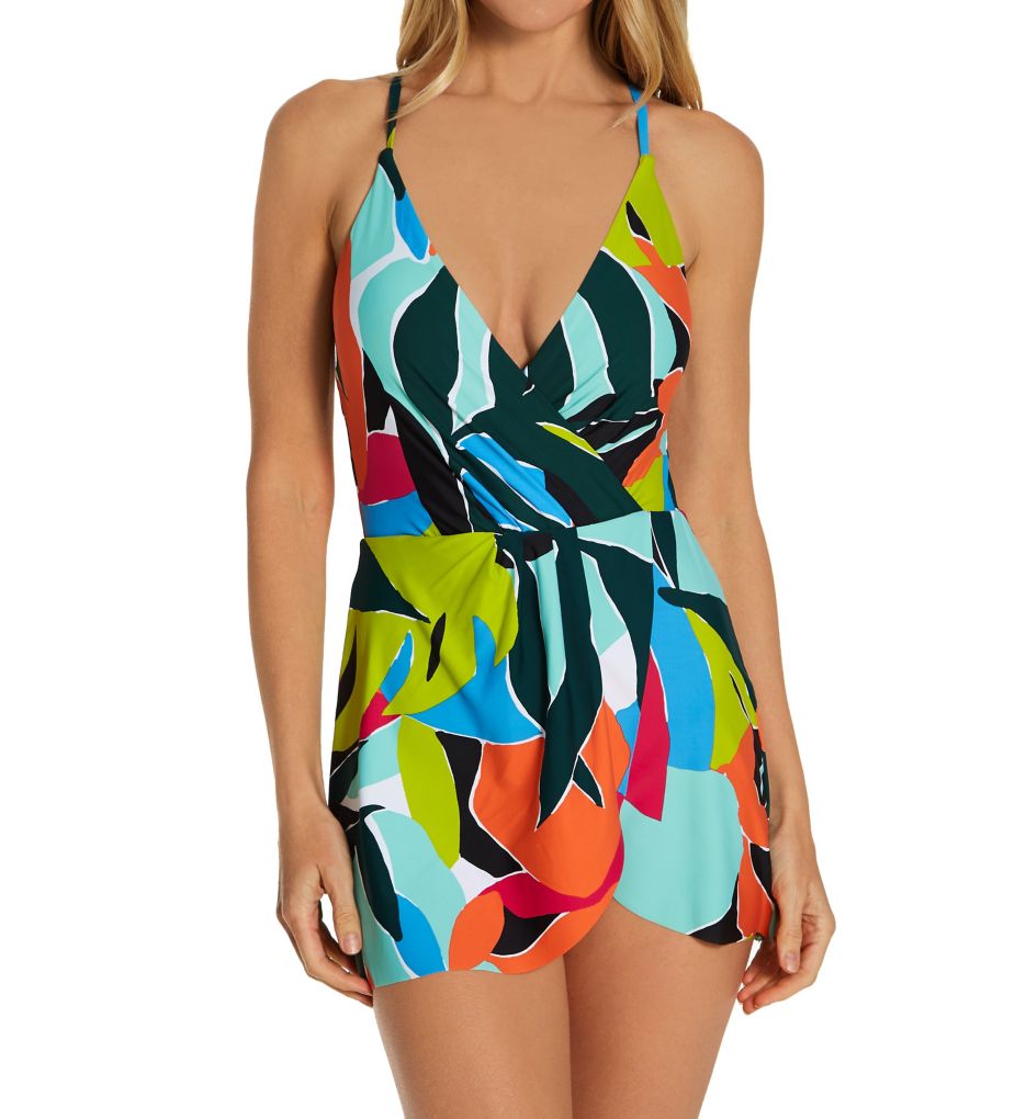 Polynesian Palm Maillot One Piece Swim Dress-fs