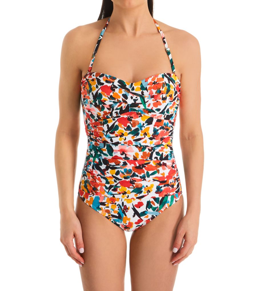 Sunset Floral Twist Bandeau One Piece Swimsuit-fs