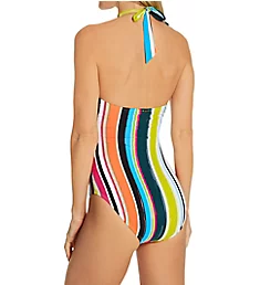 Clear Water Stripe Halter One Piece Swimsuit