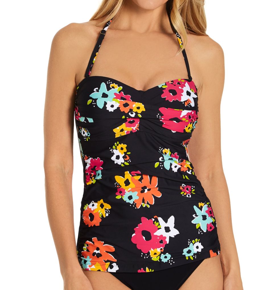 Island Bloom Twist Front Shirred Bandini Swim Top-fs