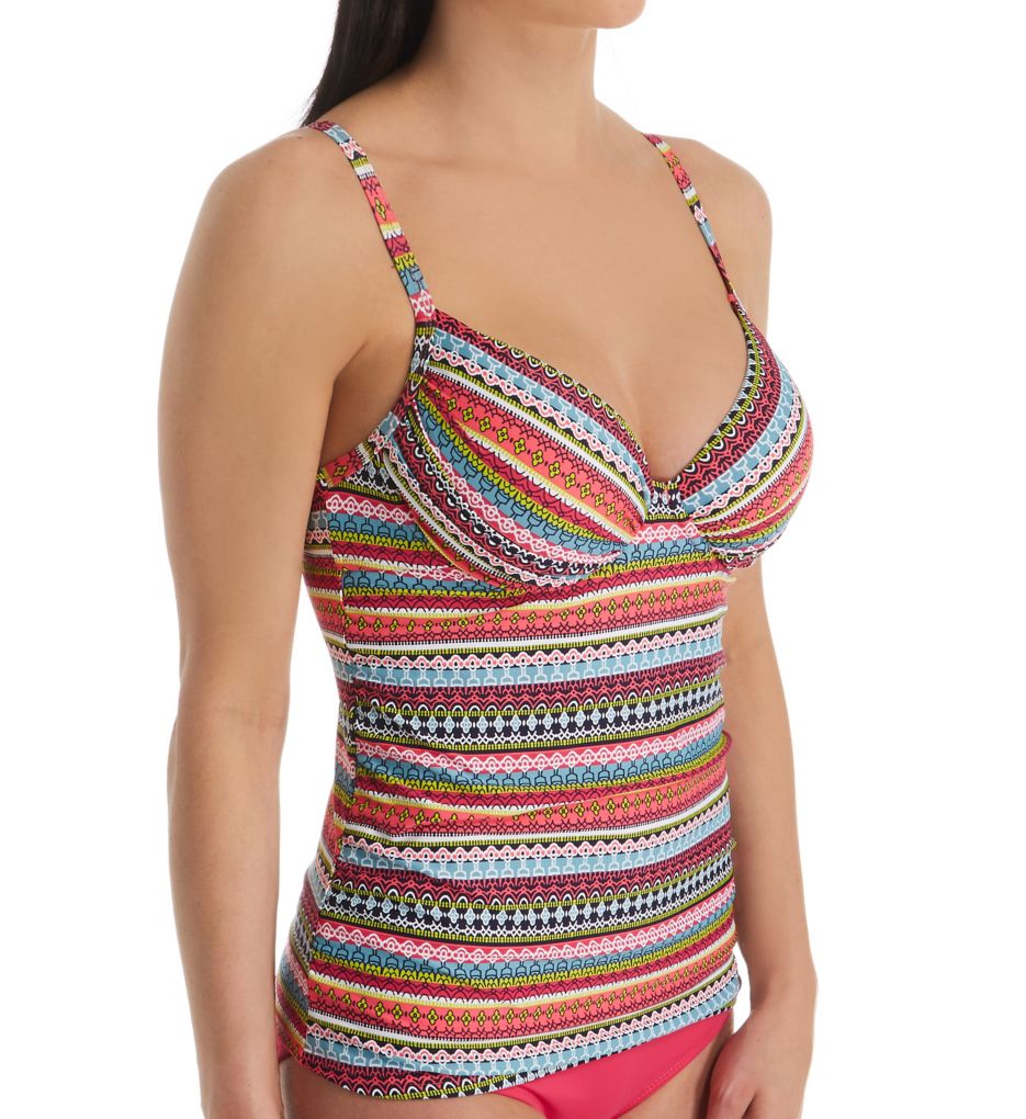 Jet Set Stripe Shirred Underwire Tankini Swim Top-acs